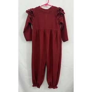 Girls Burgundy Ruffle-Shoulder Romper